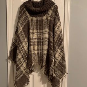 Janice Chenille Brown/Tan Cowl Neck Shawl Poncho